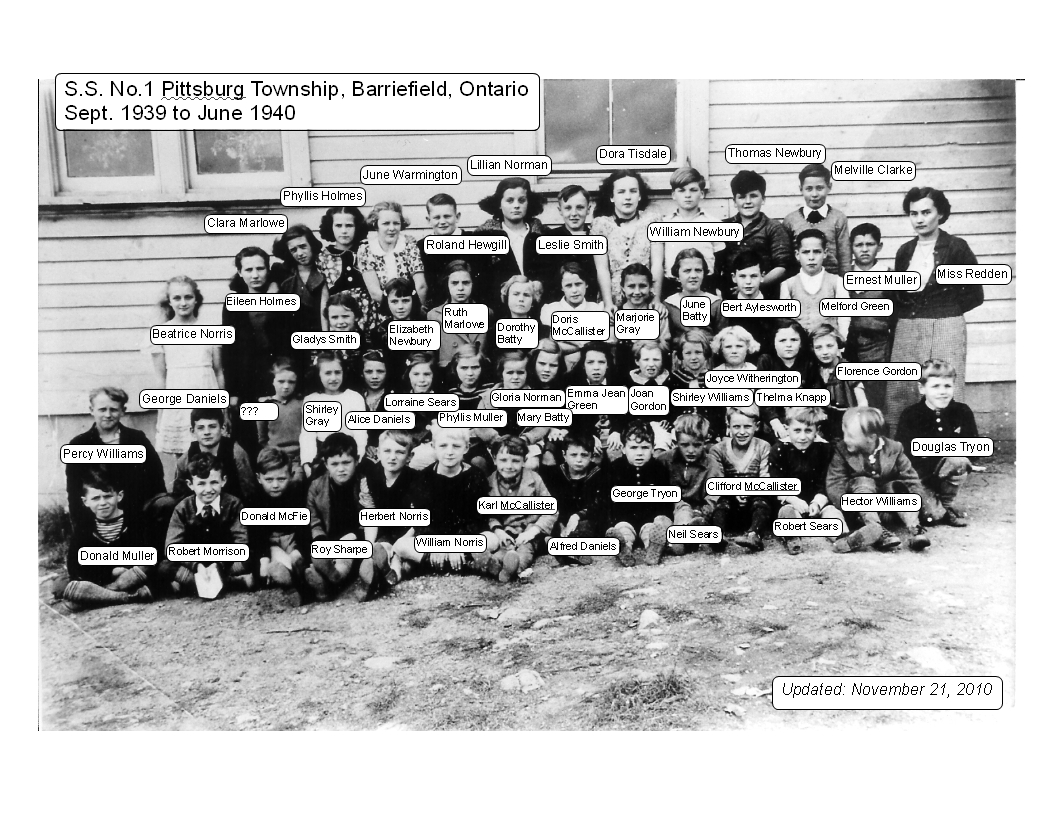 Class picture from Barriefield, S.S. No.1 Pittsburg Township, 1939-1940